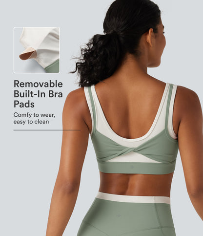 Halara UltraSculpt™ Medium Support U Neck Built-in Bra Twisted Color Block Yoga Sports Bra