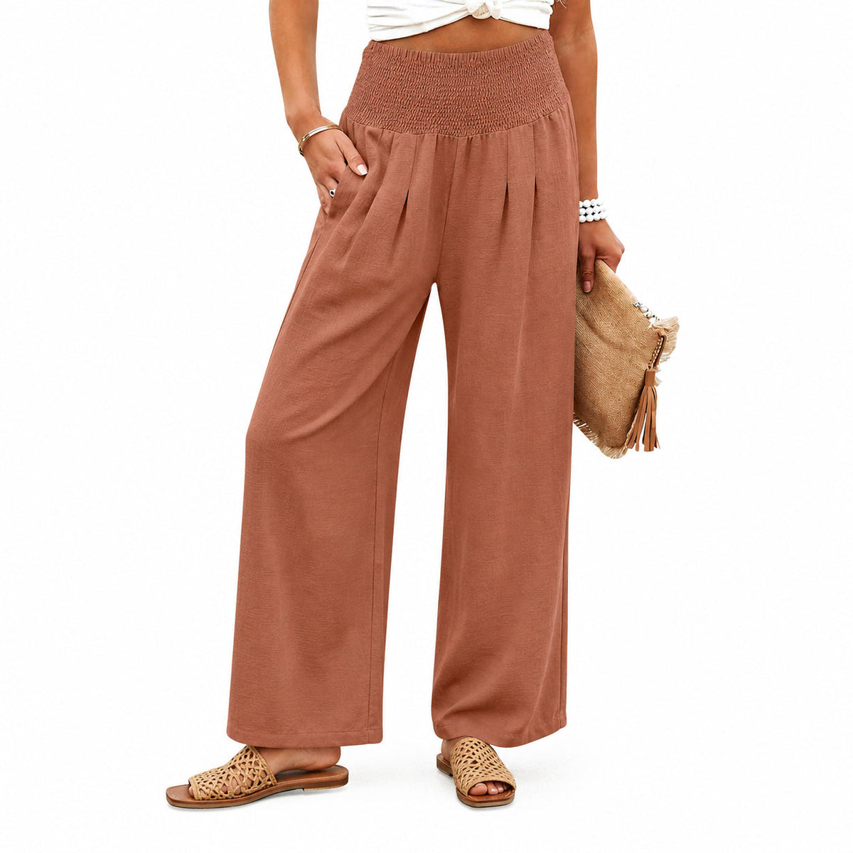 ✨Women’s Linen Wide Leg Palazzo Pants – High Waist Boho Beach Vacation Lounge Pants