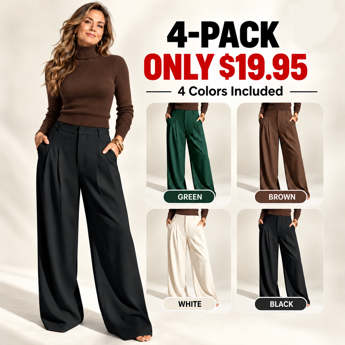 [LAST DAY SALE]Women’s High-Waist Wide-Leg Pants with Free Belt