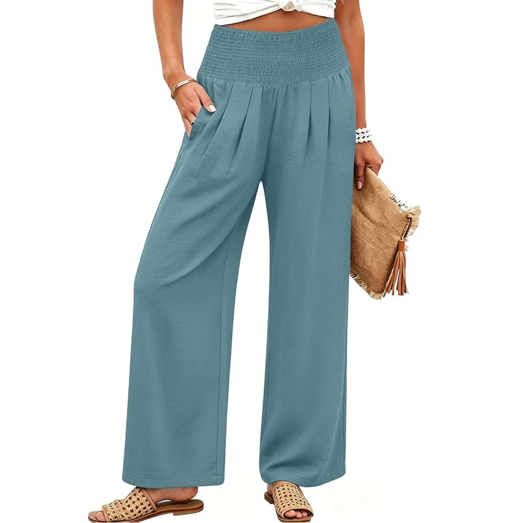 ✨Women’s Linen Wide Leg Palazzo Pants – High Waist Boho Beach Vacation Lounge Pants
