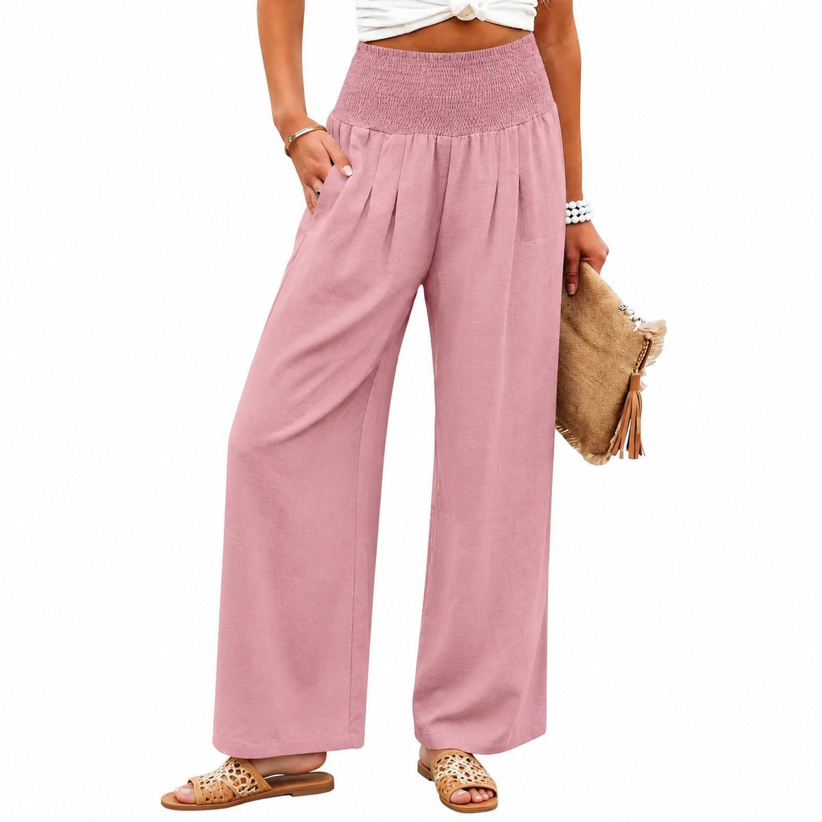 ✨Women’s Linen Wide Leg Palazzo Pants – High Waist Boho Beach Vacation Lounge Pants