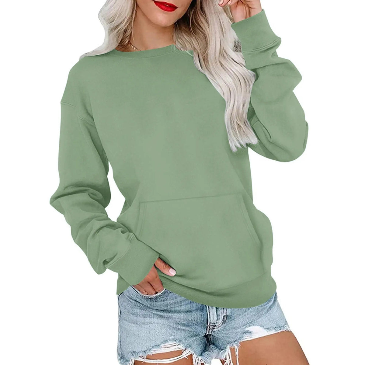 Women's Oversized Crewneck Sweatshirt with Kangaroo Pocket