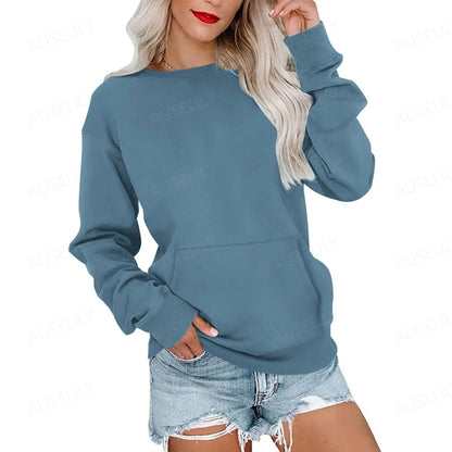 Women's Oversized Crewneck Sweatshirt with Kangaroo Pocket