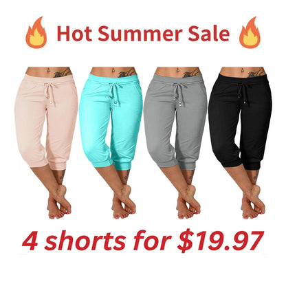 🔥Hot Summer Sale🔥Women’s Drawstring Capri Pants with Pockets for Casual Comfort Wear