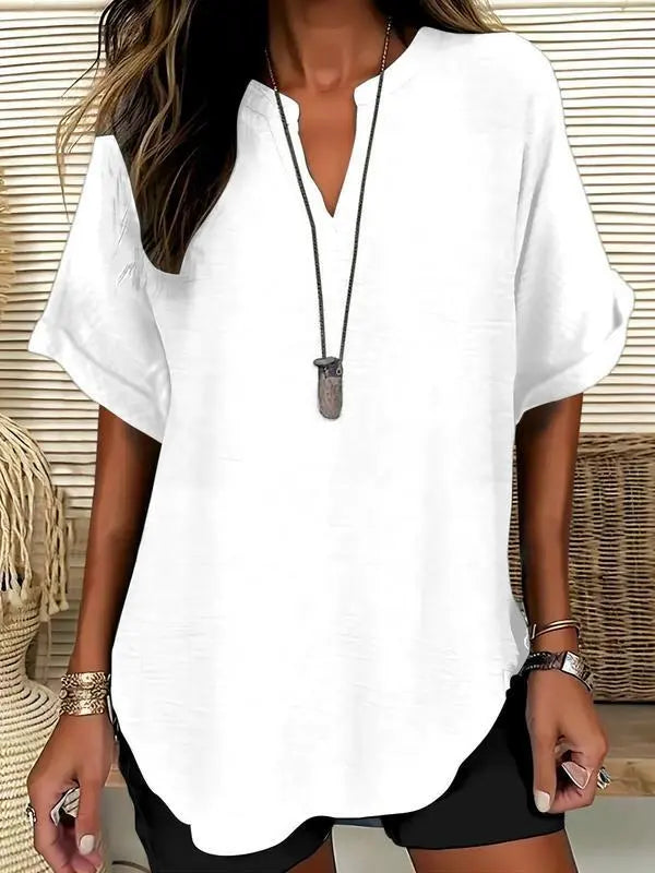 ⏰Final 3 hours 80% OFF🔥Women's Plain Short Sleeve Blouse, Casual Solid Color Top for Daily Wear, Ladies Clothes for All Seasons