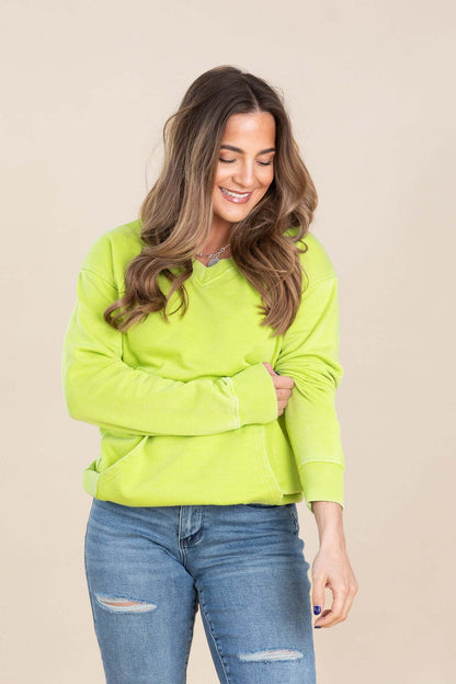 🔥 Your Favorite Is Back!Pigment Dyed Cozy Campfire V-Neck Sweatshirt