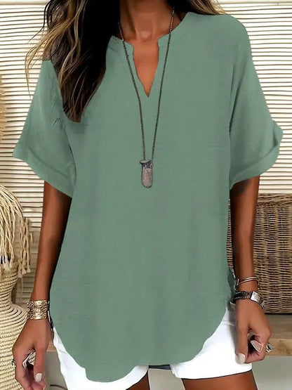 ⏰Final 3 hours 80% OFF🔥Women's Plain Short Sleeve Blouse, Casual Solid Color Top for Daily Wear, Ladies Clothes for All Seasons